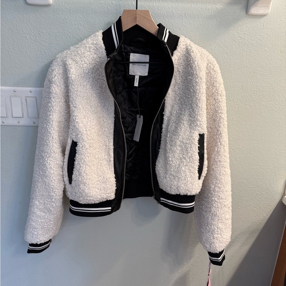 Anthropologie Avec Les Filles Sherpa Fleece Varsity Bomber Jacket NWOT - Picture 5 of 13